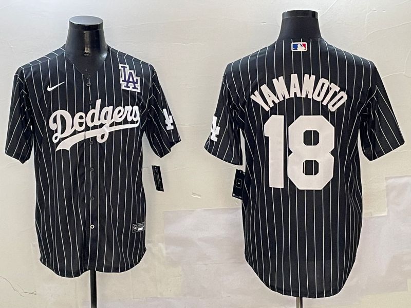 Men Los Angeles Dodgers #18 Yamamoto Black Stripe Jointly Name 2025 Nike MLB Jersey style 6